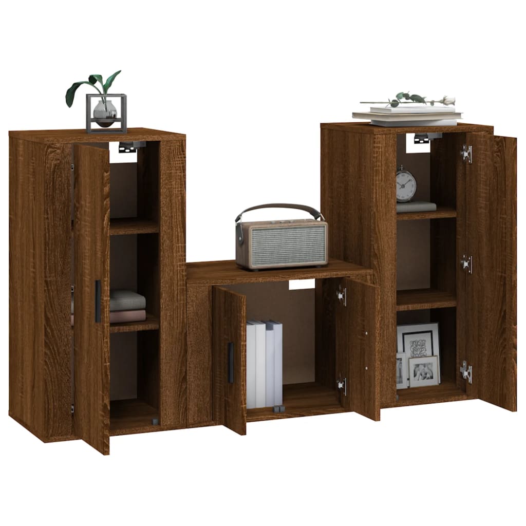 vidaXL 3 Piece TV Cabinet Set Brown Oak Engineered Wood