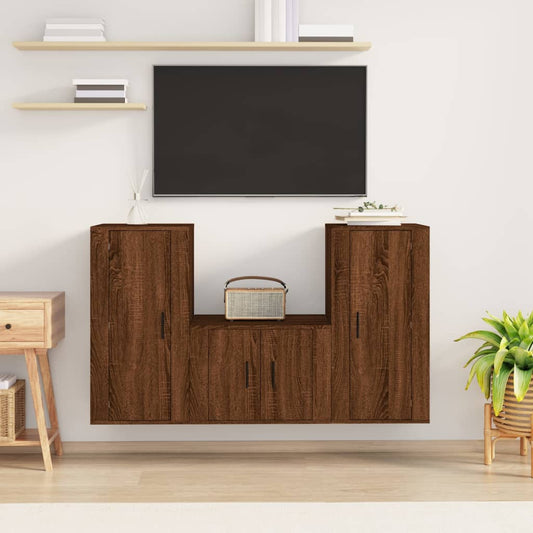 vidaXL 3 Piece TV Cabinet Set Brown Oak Engineered Wood