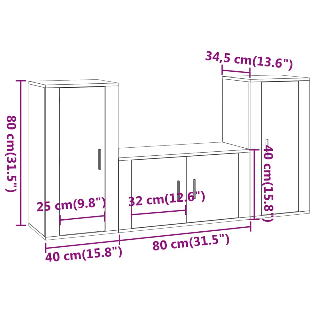 vidaXL 3 Piece TV Cabinet Set White Engineered Wood