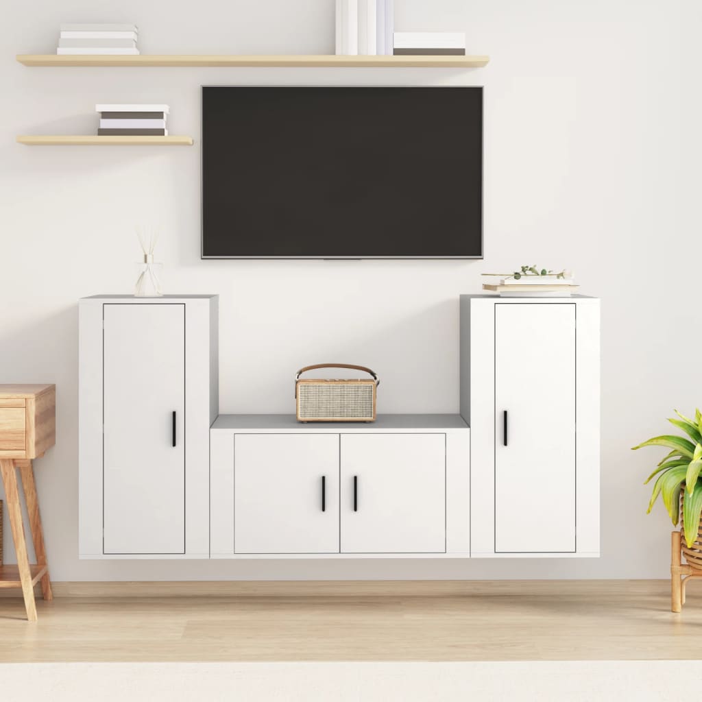 vidaXL 3 Piece TV Cabinet Set White Engineered Wood