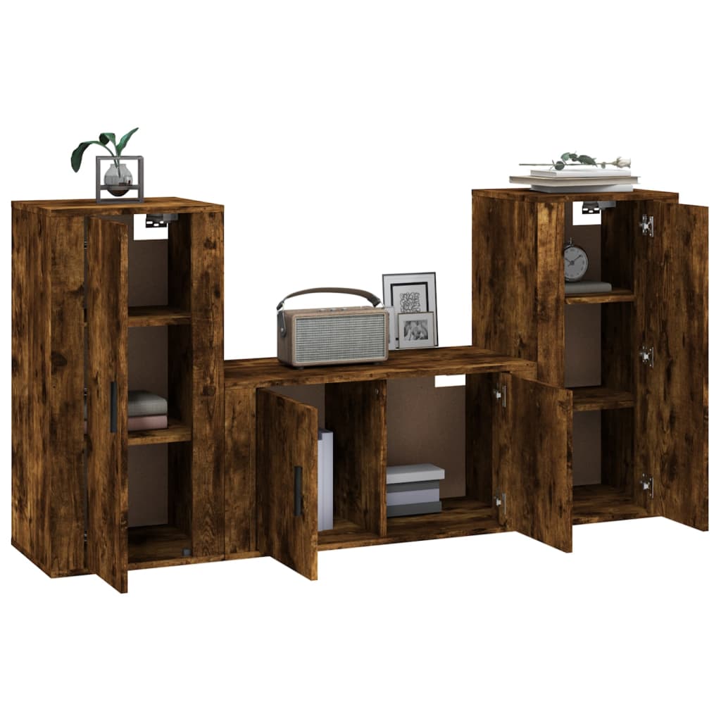 vidaXL 3 Piece TV Cabinet Set Smoked Oak Engineered Wood