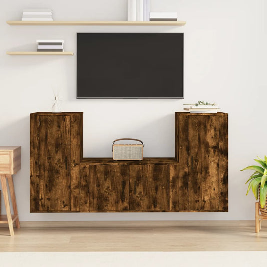 vidaXL 3 Piece TV Cabinet Set Smoked Oak Engineered Wood