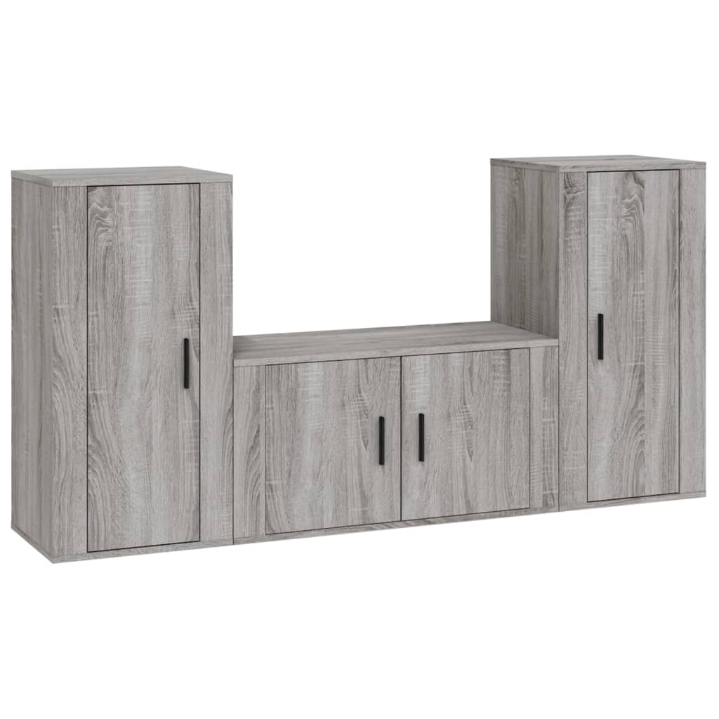 vidaXL 3 Piece TV Cabinet Set Grey Sonoma Engineered Wood