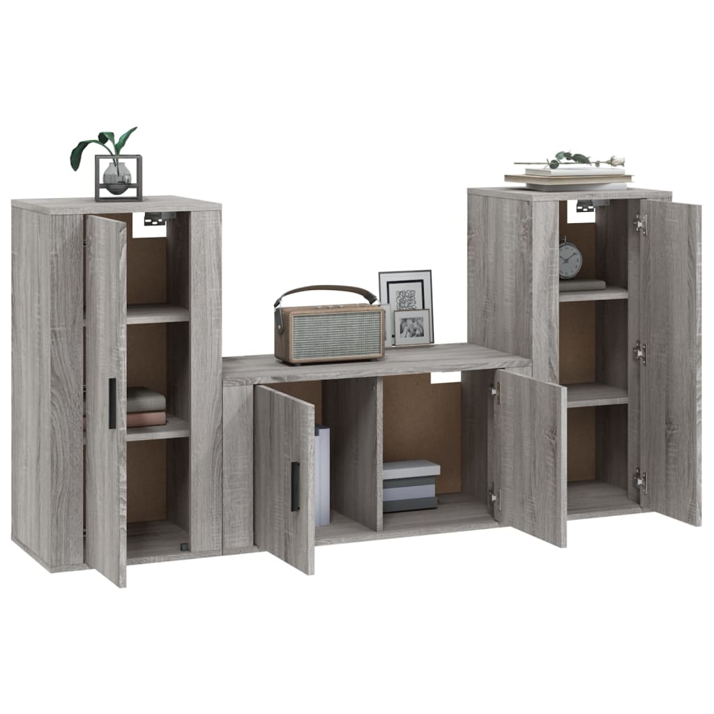 vidaXL 3 Piece TV Cabinet Set Grey Sonoma Engineered Wood