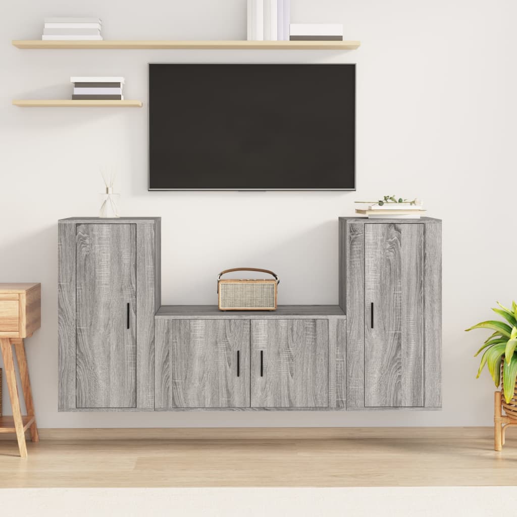 vidaXL 3 Piece TV Cabinet Set Grey Sonoma Engineered Wood