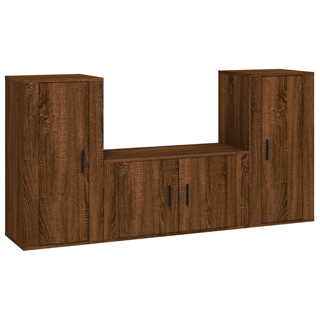 vidaXL 3 Piece TV Cabinet Set Brown Oak Engineered Wood