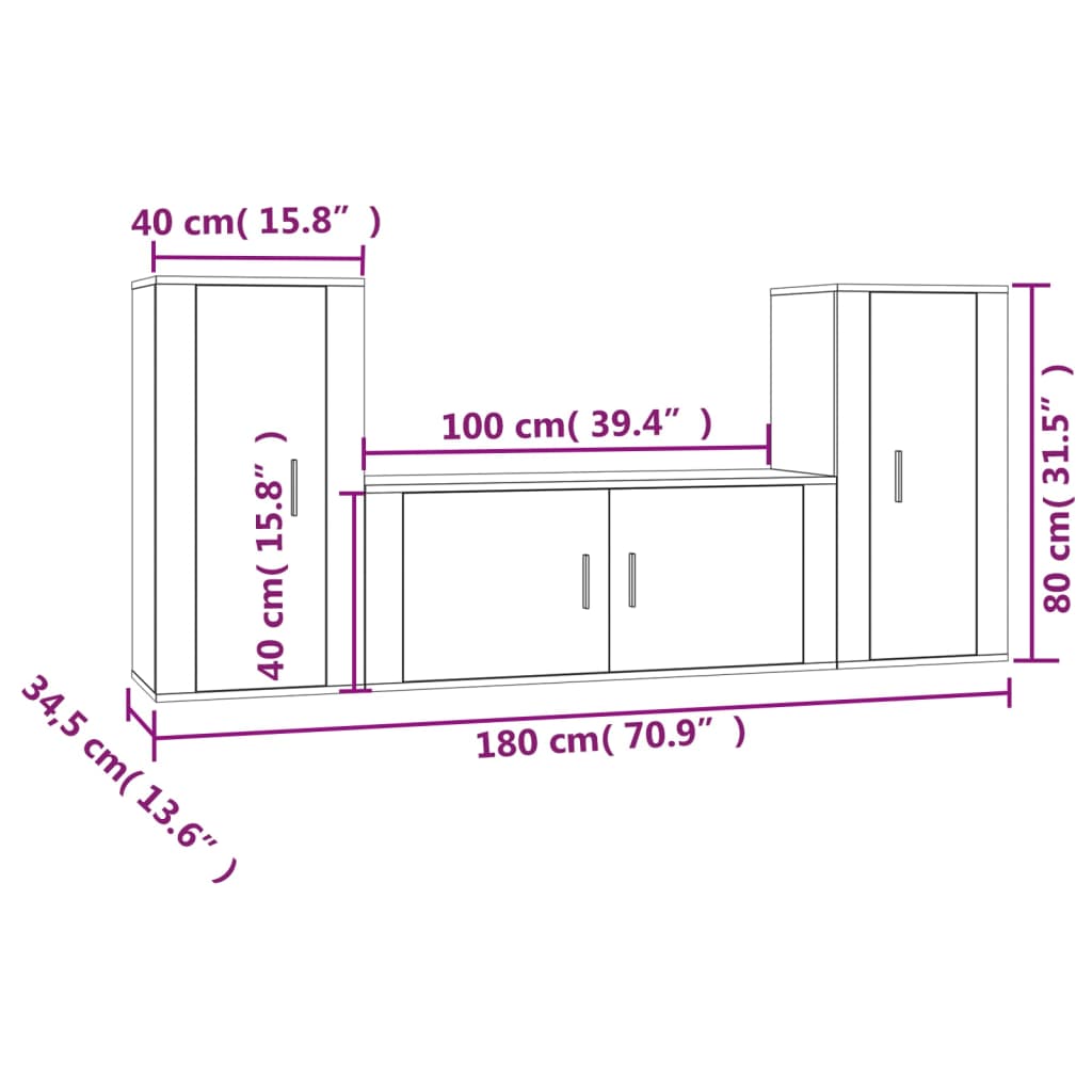 vidaXL 3 Piece TV Cabinet Set Smoked Oak Engineered Wood