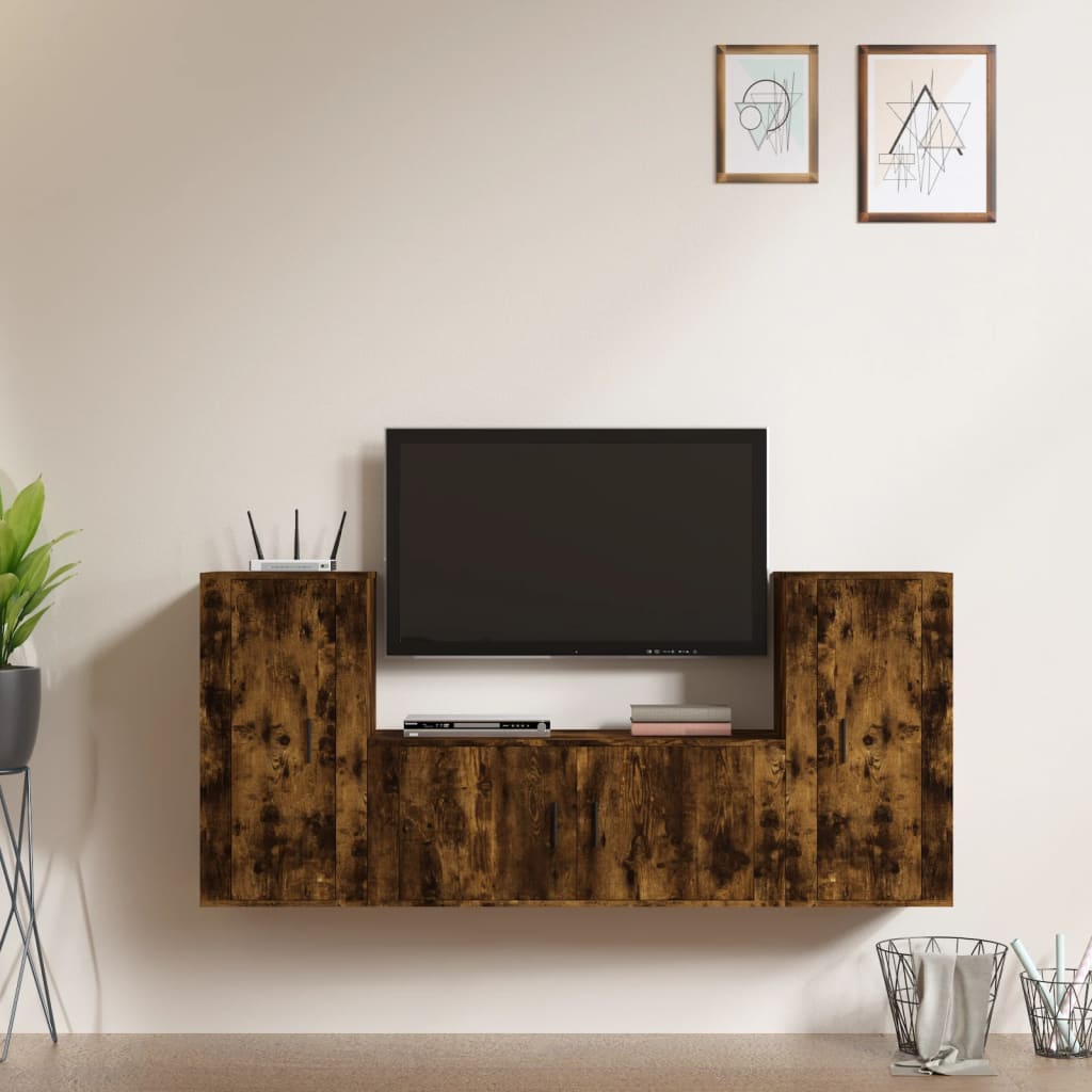 vidaXL 3 Piece TV Cabinet Set Smoked Oak Engineered Wood