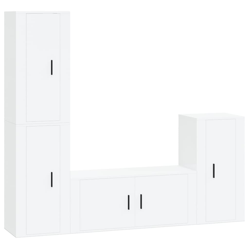 vidaXL 4 Piece TV Cabinet Set High Gloss White Engineered Wood