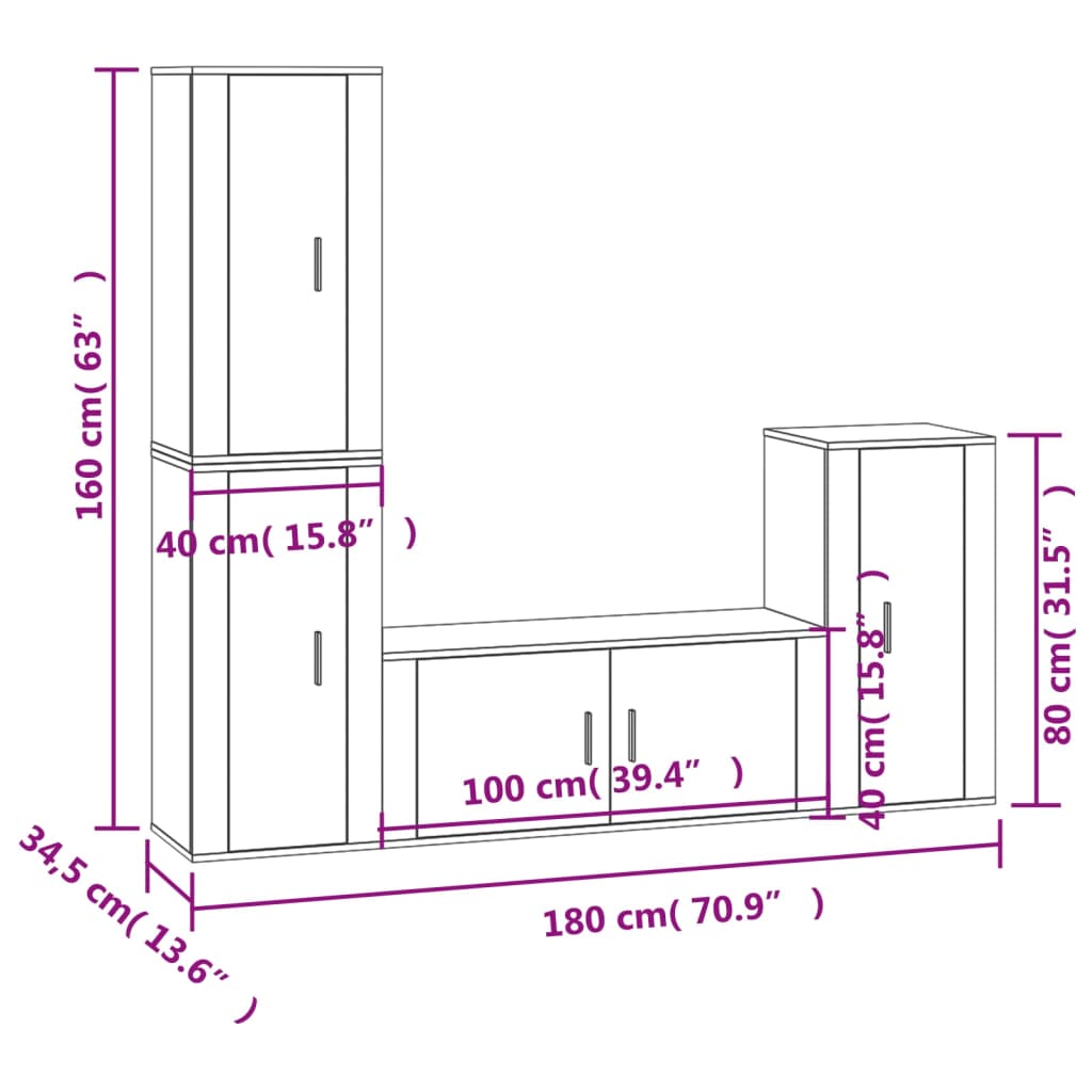 vidaXL 4 Piece TV Cabinet Set High Gloss White Engineered Wood