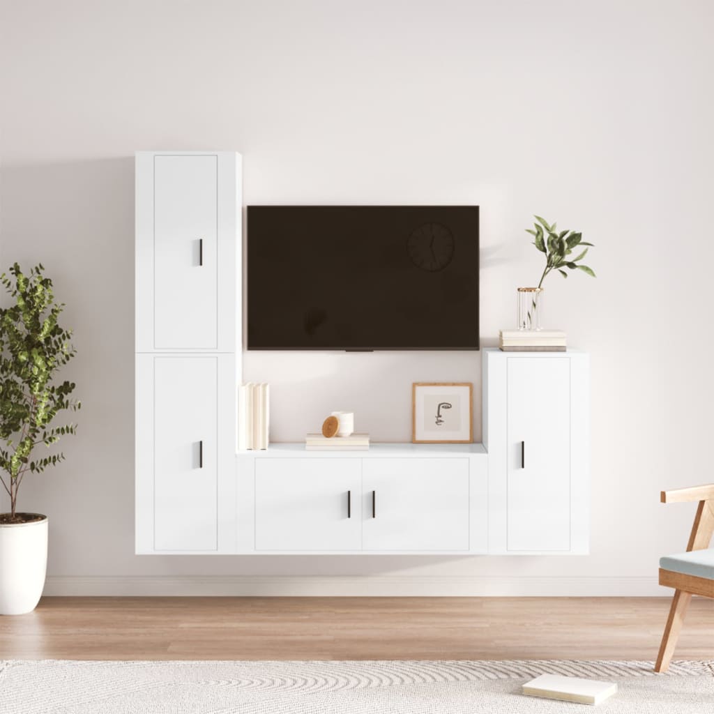 vidaXL 4 Piece TV Cabinet Set High Gloss White Engineered Wood