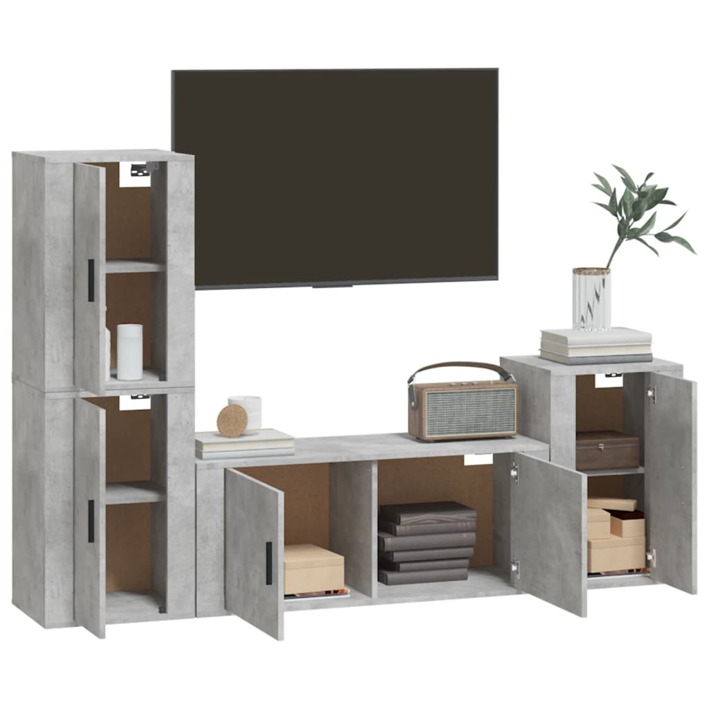 vidaXL 4 Piece TV Cabinet Set Concrete Grey Engineered Wood