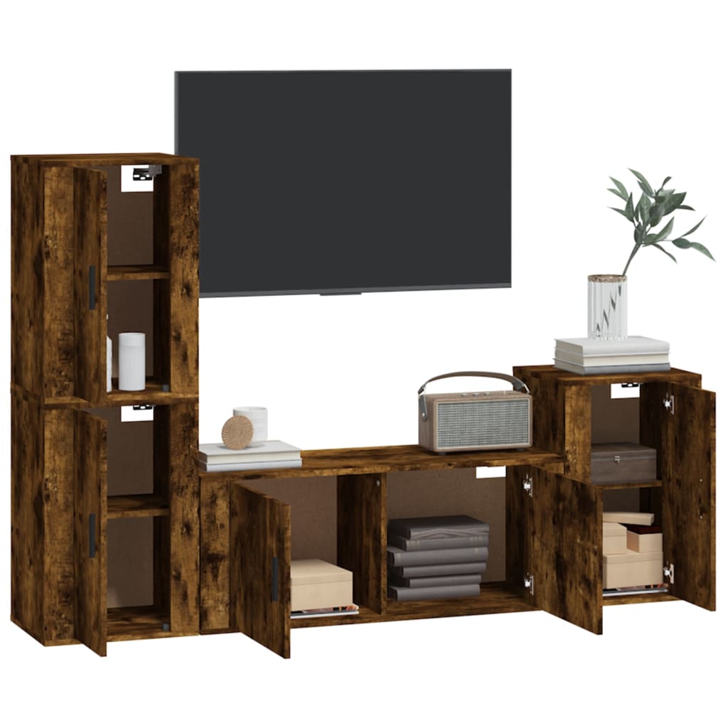 vidaXL 4 Piece TV Cabinet Set Smoked Oak Engineered Wood