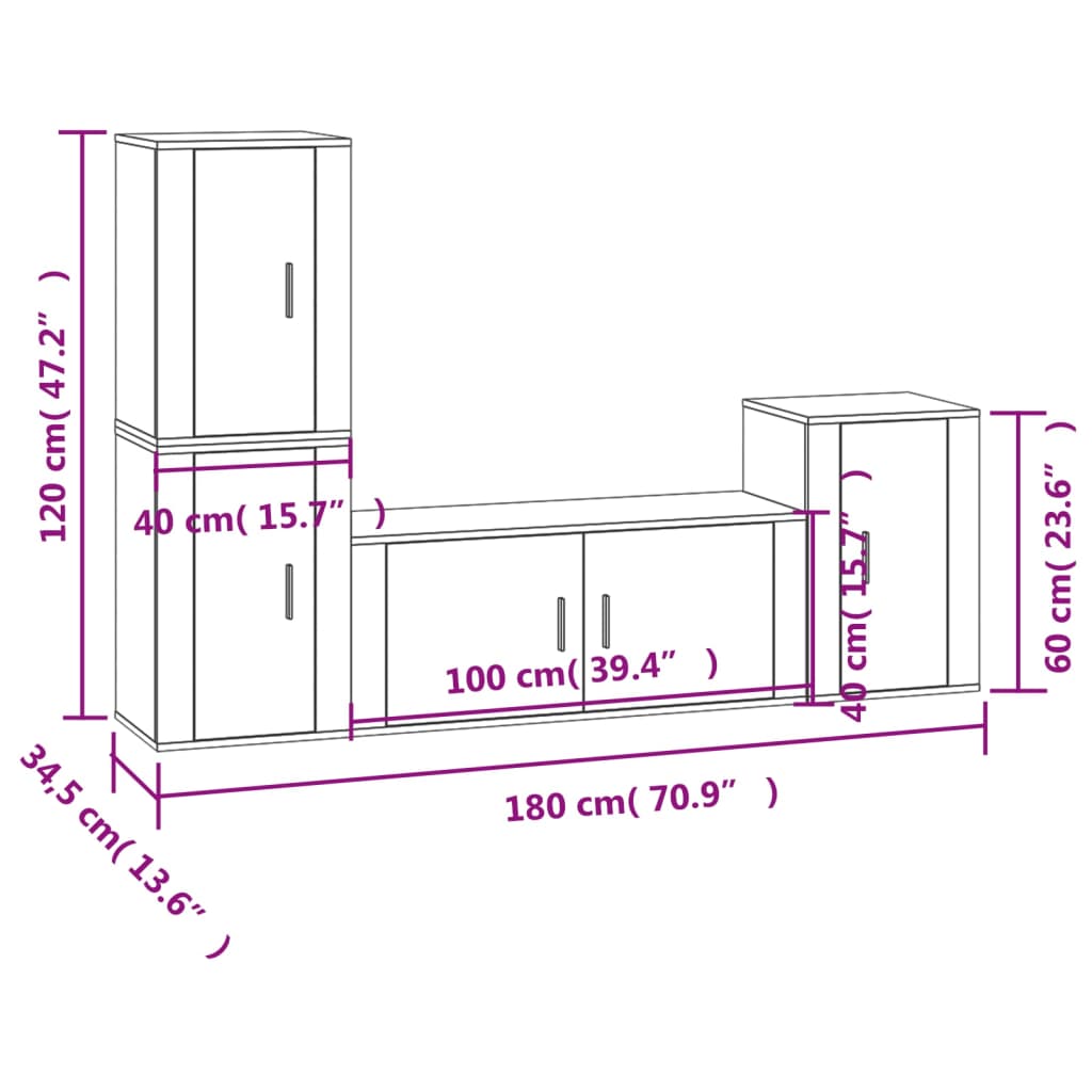 vidaXL 4 Piece TV Cabinet Set Smoked Oak Engineered Wood