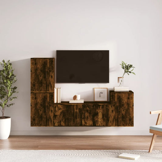 vidaXL 4 Piece TV Cabinet Set Smoked Oak Engineered Wood