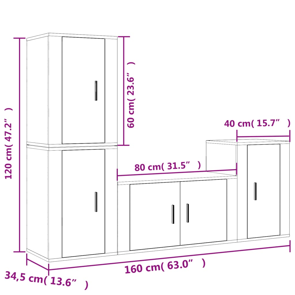 vidaXL 4 Piece TV Cabinet Set Smoked Oak Engineered Wood