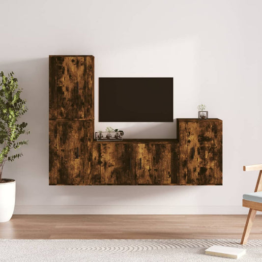 vidaXL 4 Piece TV Cabinet Set Smoked Oak Engineered Wood