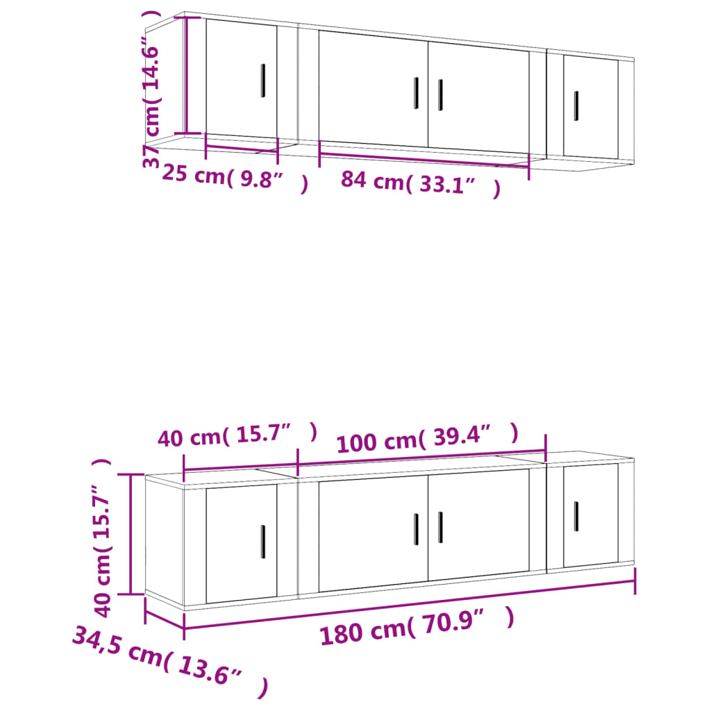 6 Piece TV Cabinet Set Smoked Oak Engineered Wood