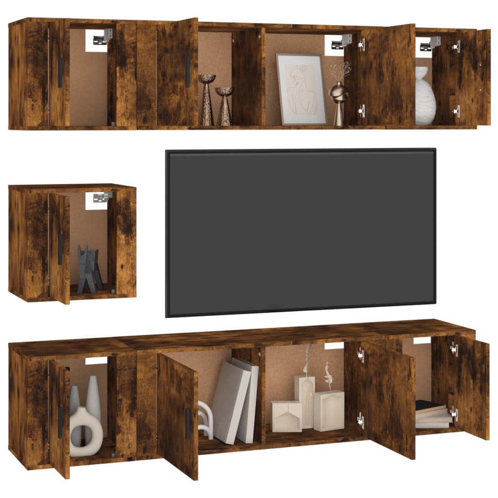 7 Piece TV Cabinet Set Smoked Oak Engineered Wood