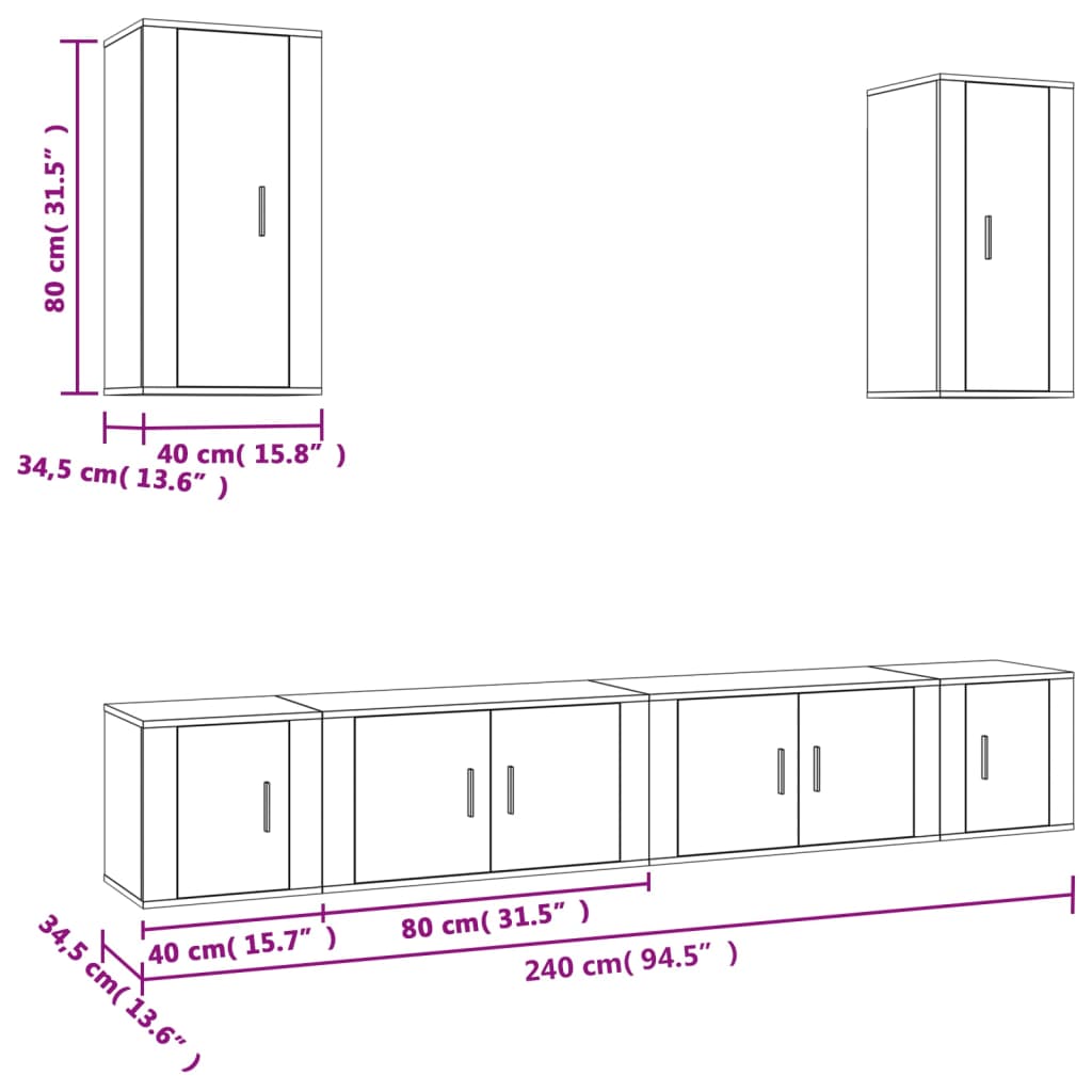 6 Piece TV Cabinet Set White Engineered Wood