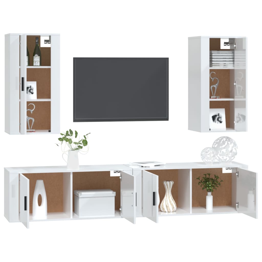 vidaXL 4 Piece TV Cabinet Set High Gloss White Engineered Wood