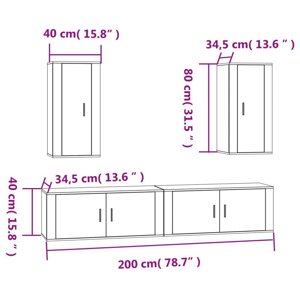 vidaXL 4 Piece TV Cabinet Set High Gloss White Engineered Wood