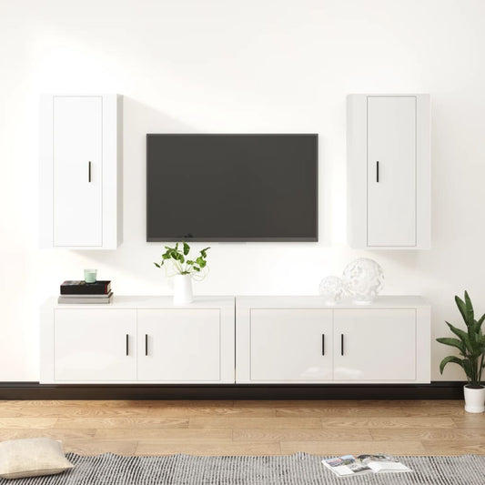 vidaXL 4 Piece TV Cabinet Set High Gloss White Engineered Wood