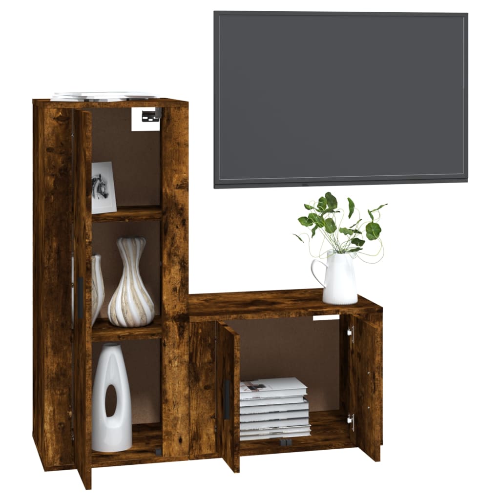 vidaXL 2 Piece TV Cabinet Set Smoked Oak Engineered Wood