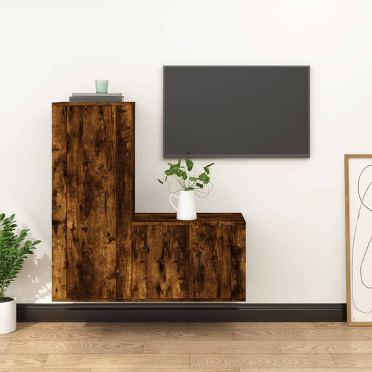 vidaXL 2 Piece TV Cabinet Set Smoked Oak Engineered Wood