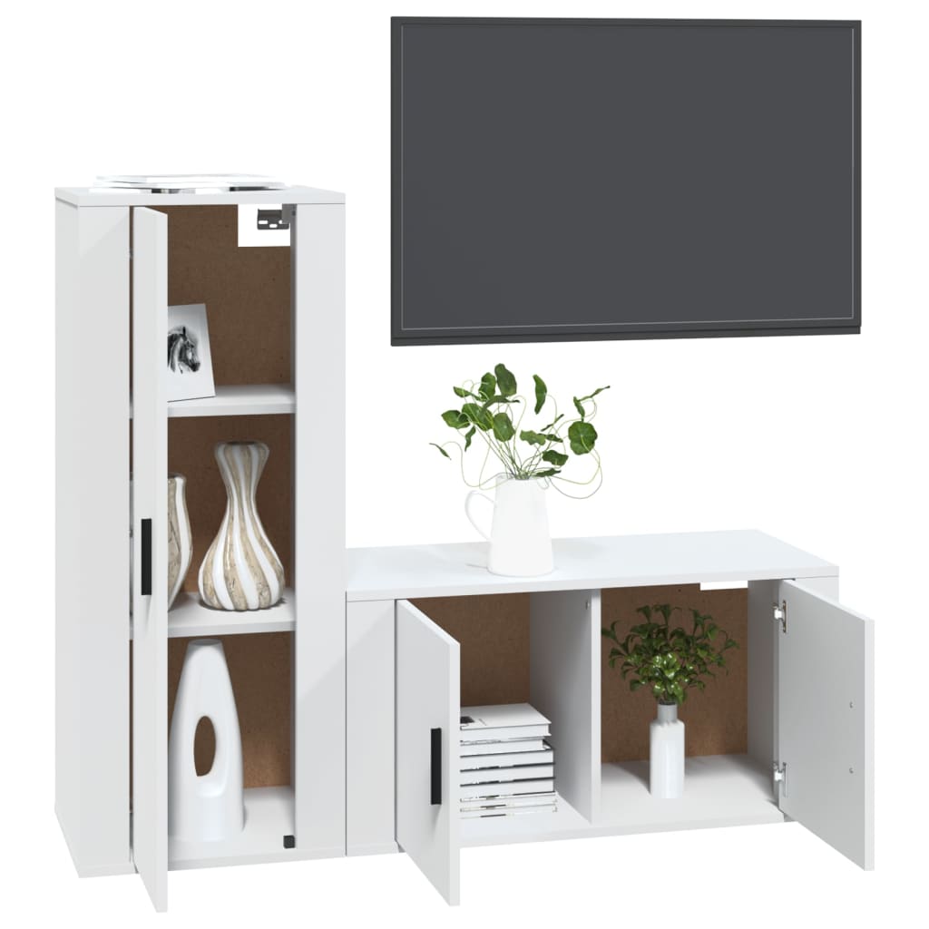 vidaXL 2 Piece TV Cabinet Set White Engineered Wood