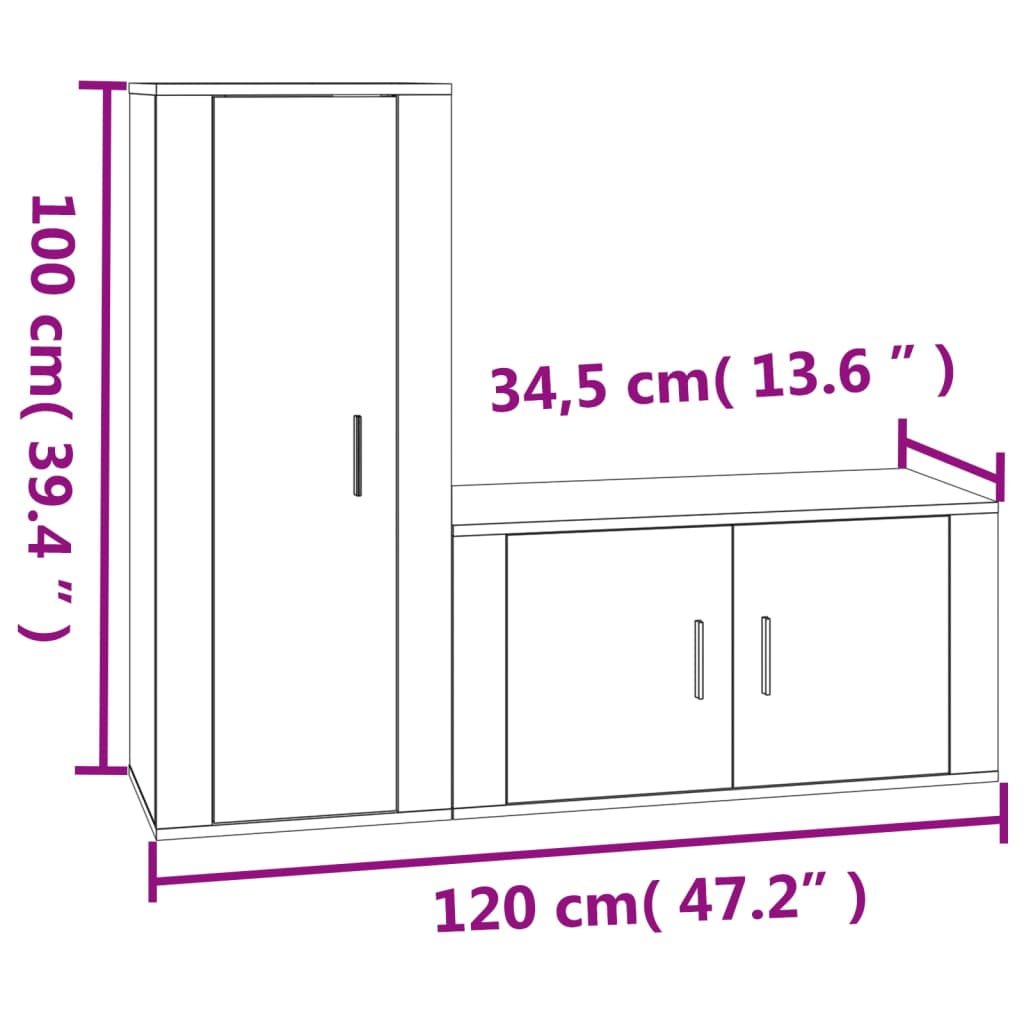 vidaXL 2 Piece TV Cabinet Set White Engineered Wood