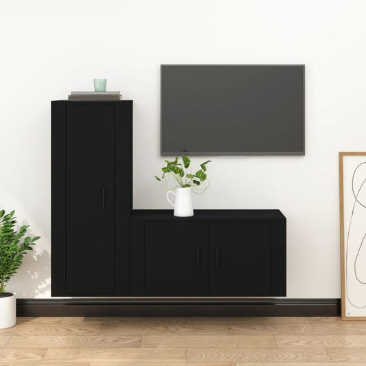 vidaXL 2 Piece TV Cabinet Set Black Engineered Wood