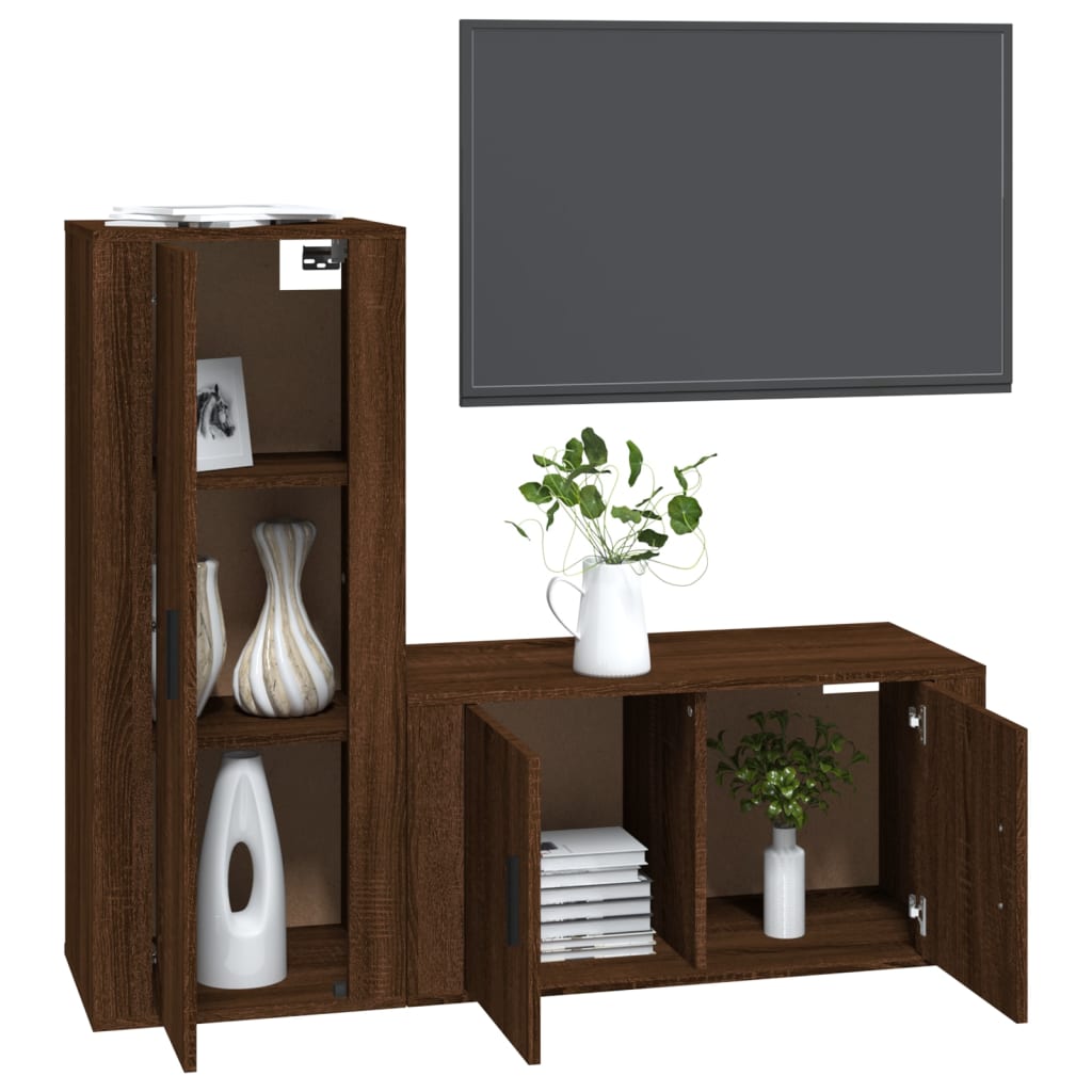 vidaXL 2 Piece TV Cabinet Set Brown Oak Engineered Wood