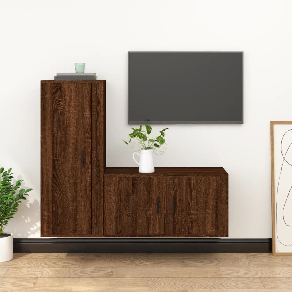 vidaXL 2 Piece TV Cabinet Set Brown Oak Engineered Wood