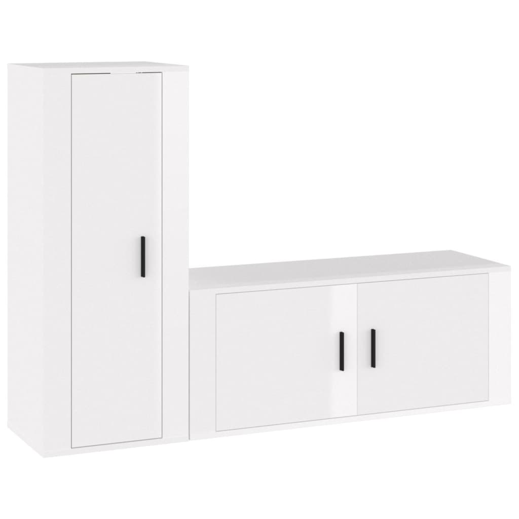 vidaXL 2 Piece TV Cabinet Set High Gloss White Engineered Wood