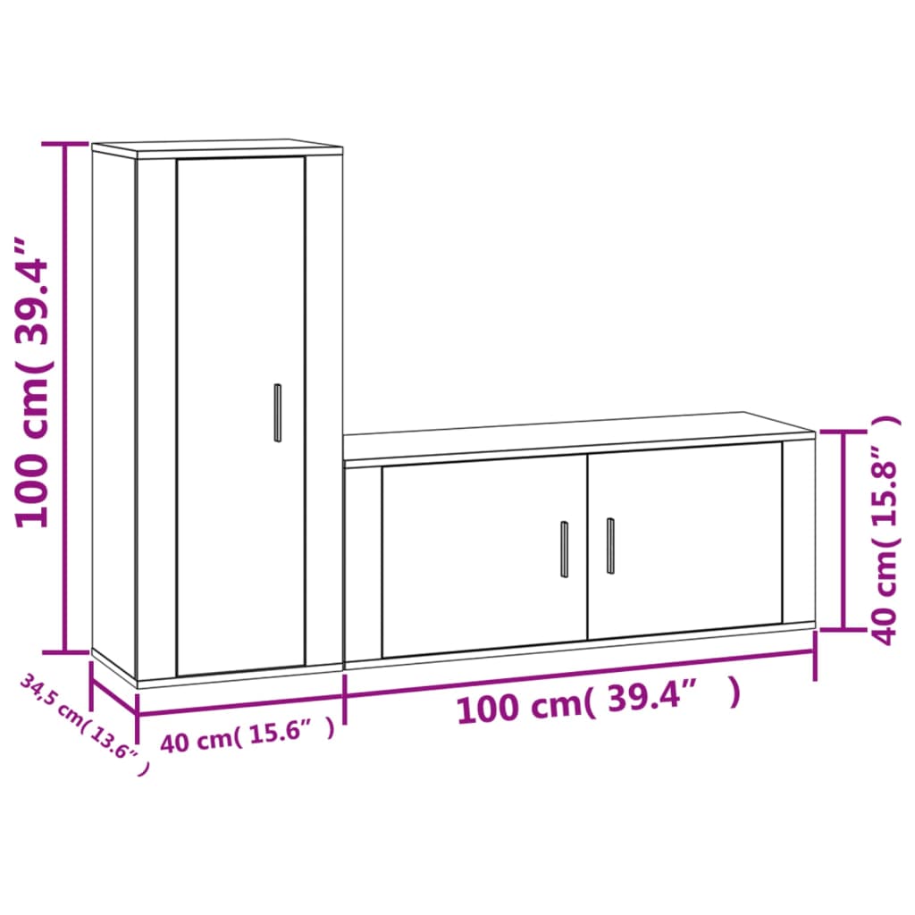 vidaXL 2 Piece TV Cabinet Set High Gloss White Engineered Wood