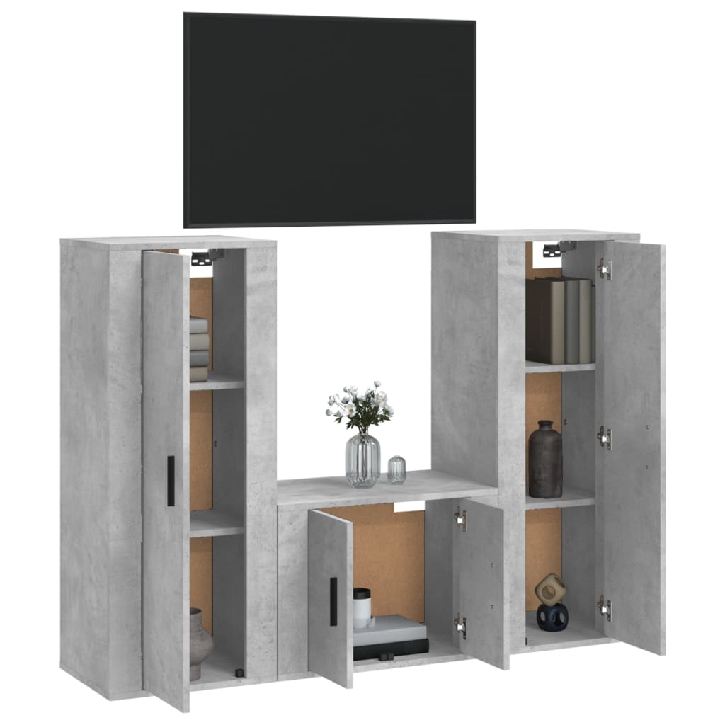 vidaXL 3 Piece TV Cabinet Set Concrete Grey Engineered Wood