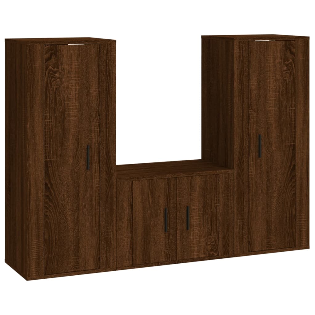 vidaXL 3 Piece TV Cabinet Set Brown Oak Engineered Wood