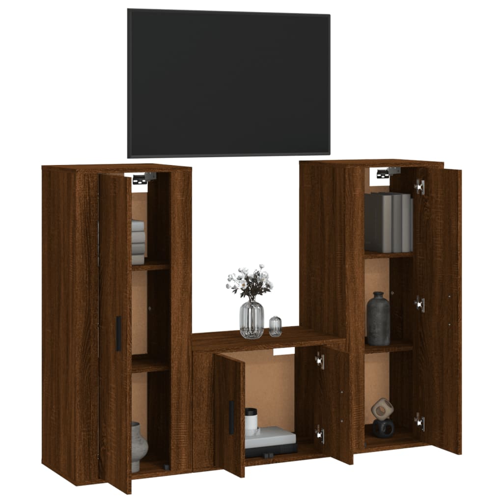 vidaXL 3 Piece TV Cabinet Set Brown Oak Engineered Wood