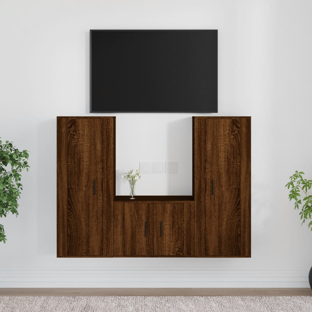 vidaXL 3 Piece TV Cabinet Set Brown Oak Engineered Wood