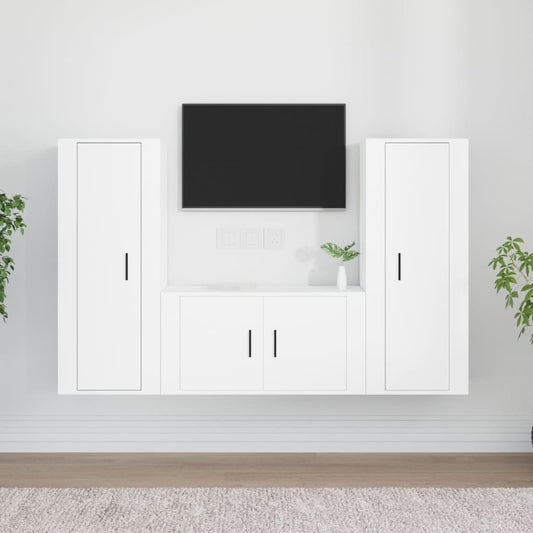 vidaXL 3 Piece TV Cabinet Set White Engineered Wood