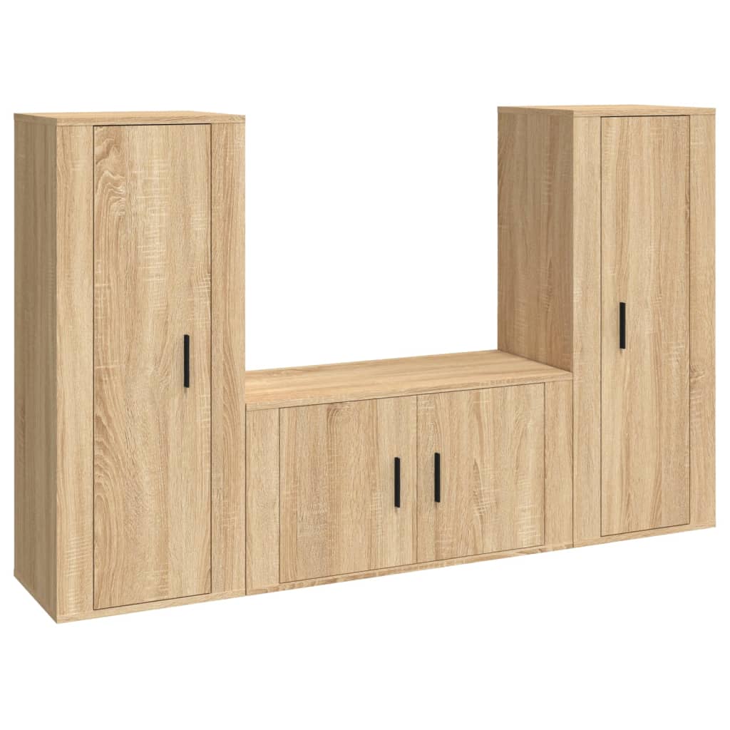 vidaXL 3 Piece TV Cabinet Set Sonoma Oak Engineered Wood