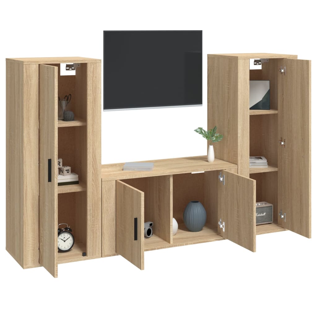 vidaXL 3 Piece TV Cabinet Set Sonoma Oak Engineered Wood