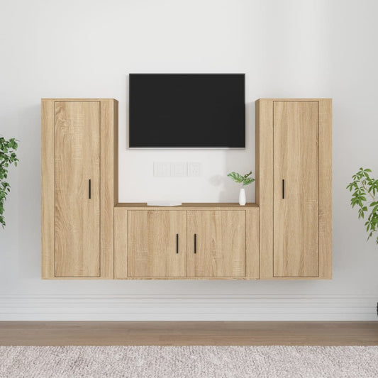 vidaXL 3 Piece TV Cabinet Set Sonoma Oak Engineered Wood