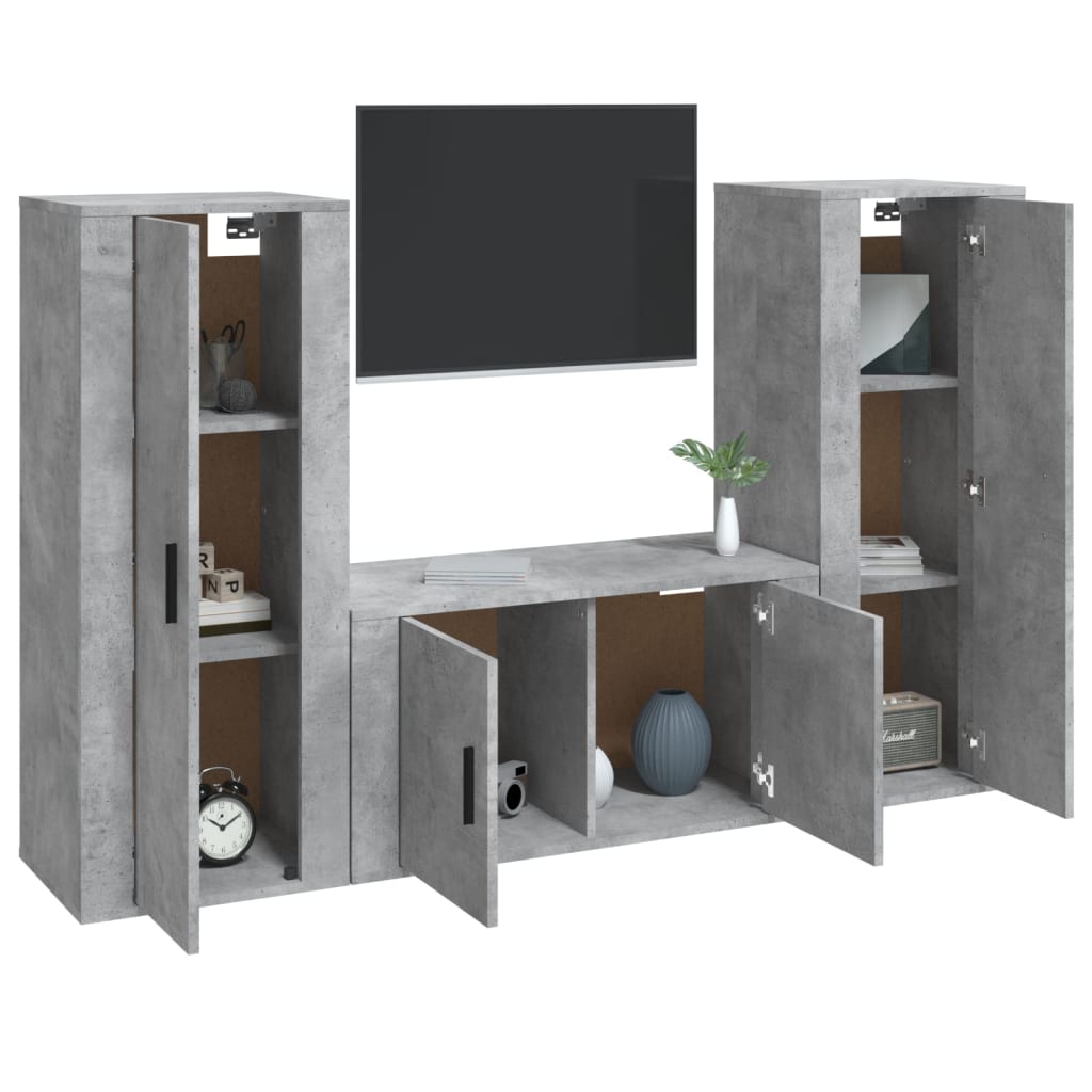 vidaXL 3 Piece TV Cabinet Set Concrete Grey Engineered Wood