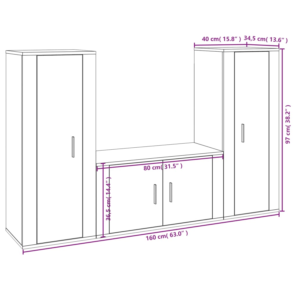 vidaXL 3 Piece TV Cabinet Set Concrete Grey Engineered Wood