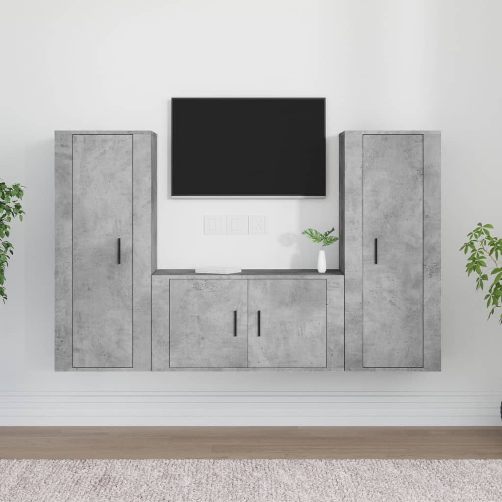 vidaXL 3 Piece TV Cabinet Set Concrete Grey Engineered Wood