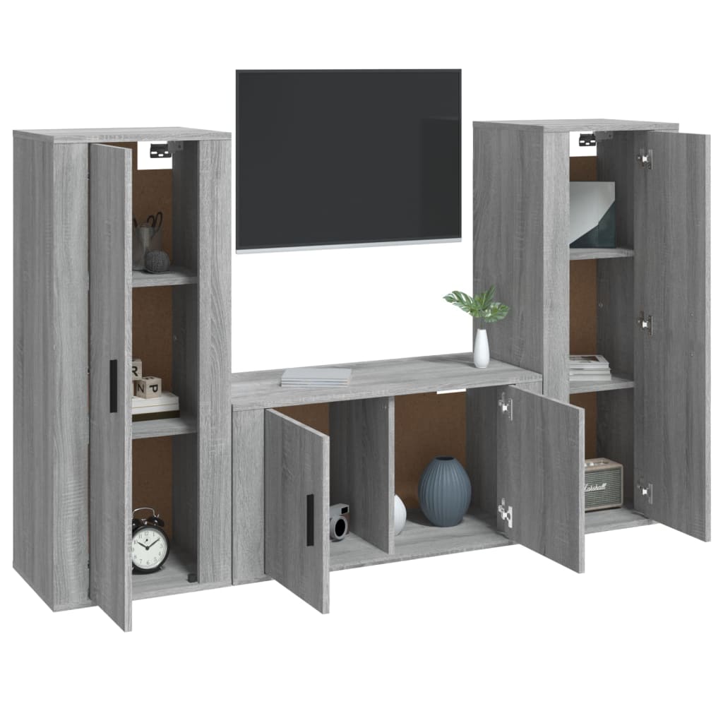 vidaXL 3 Piece TV Cabinet Set Grey Sonoma Engineered Wood