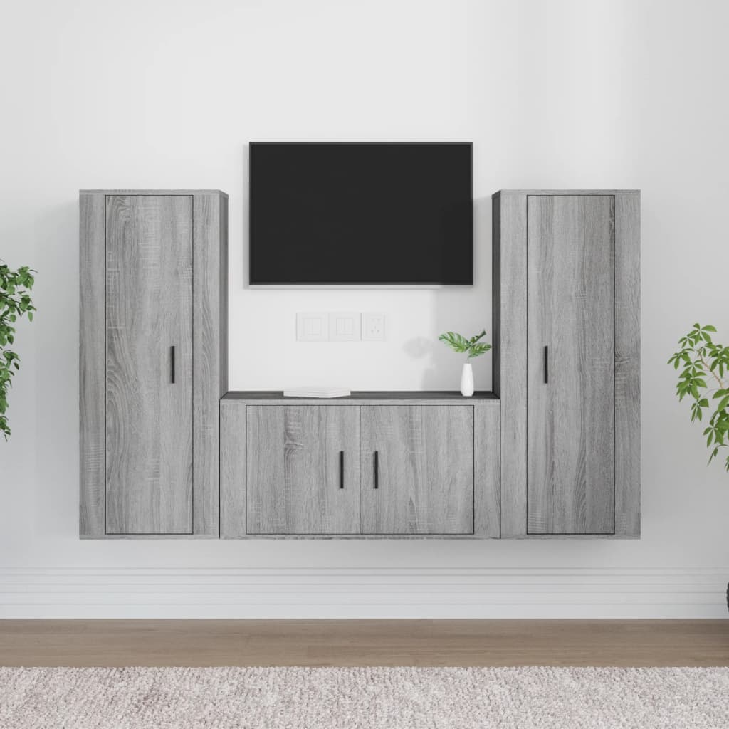 vidaXL 3 Piece TV Cabinet Set Grey Sonoma Engineered Wood