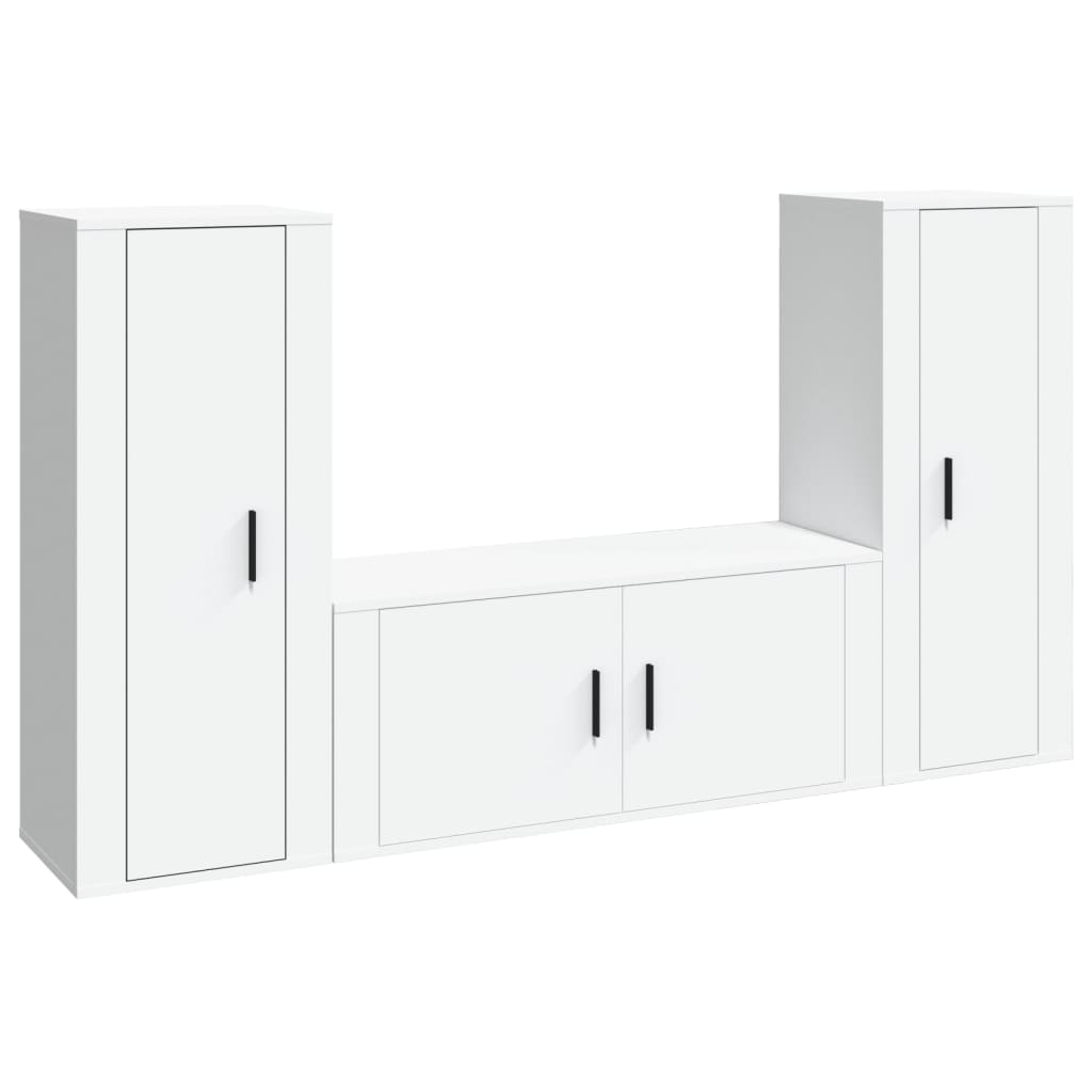 vidaXL 3 Piece TV Cabinet Set White Engineered Wood